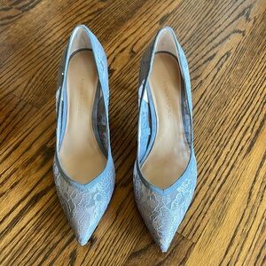 Gray lace pumps